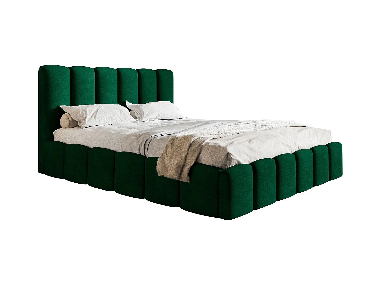 Emporius Lit Rembourré 140 x 200 cm avec Rangement Palermo - Lit Double 140x200, tissu Velvet Vert (Kronos 19)