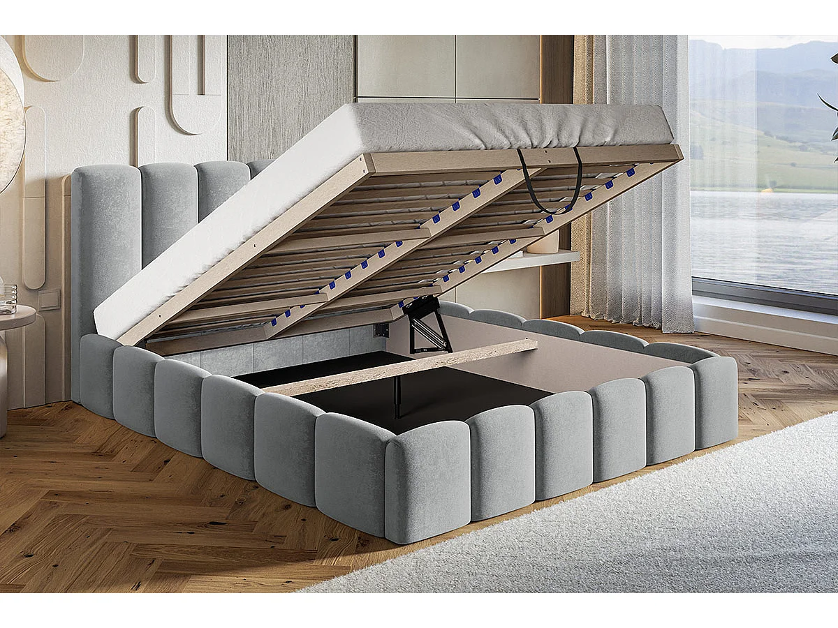 Gestoffeerd bed 140x200 Palermo met lattenbodem - opbergruimte, fluwelen Groen (Kronos 19)