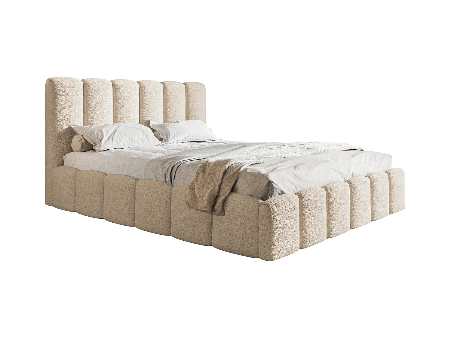 Emporius Lit Rembourré 180 x 200 cm avec Rangement Palermo - Lit Double 180x200, tissu bouclé Beige (Anthology 3)