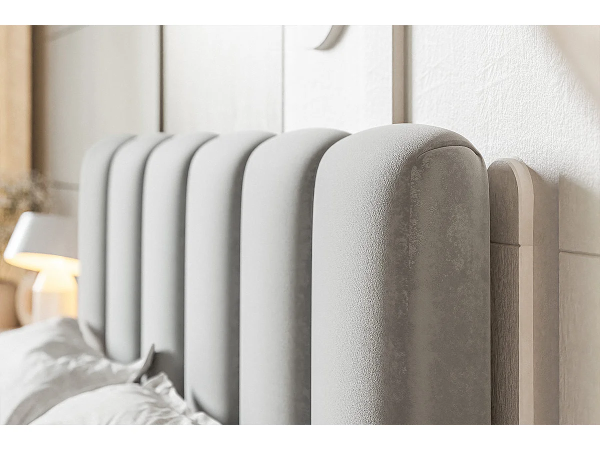 Emporius Lit Rembourré 160 x 200 cm avec Rangement Palermo - Lit Double 160x200, tissu Velvet Gris clair (Jasmine 90)