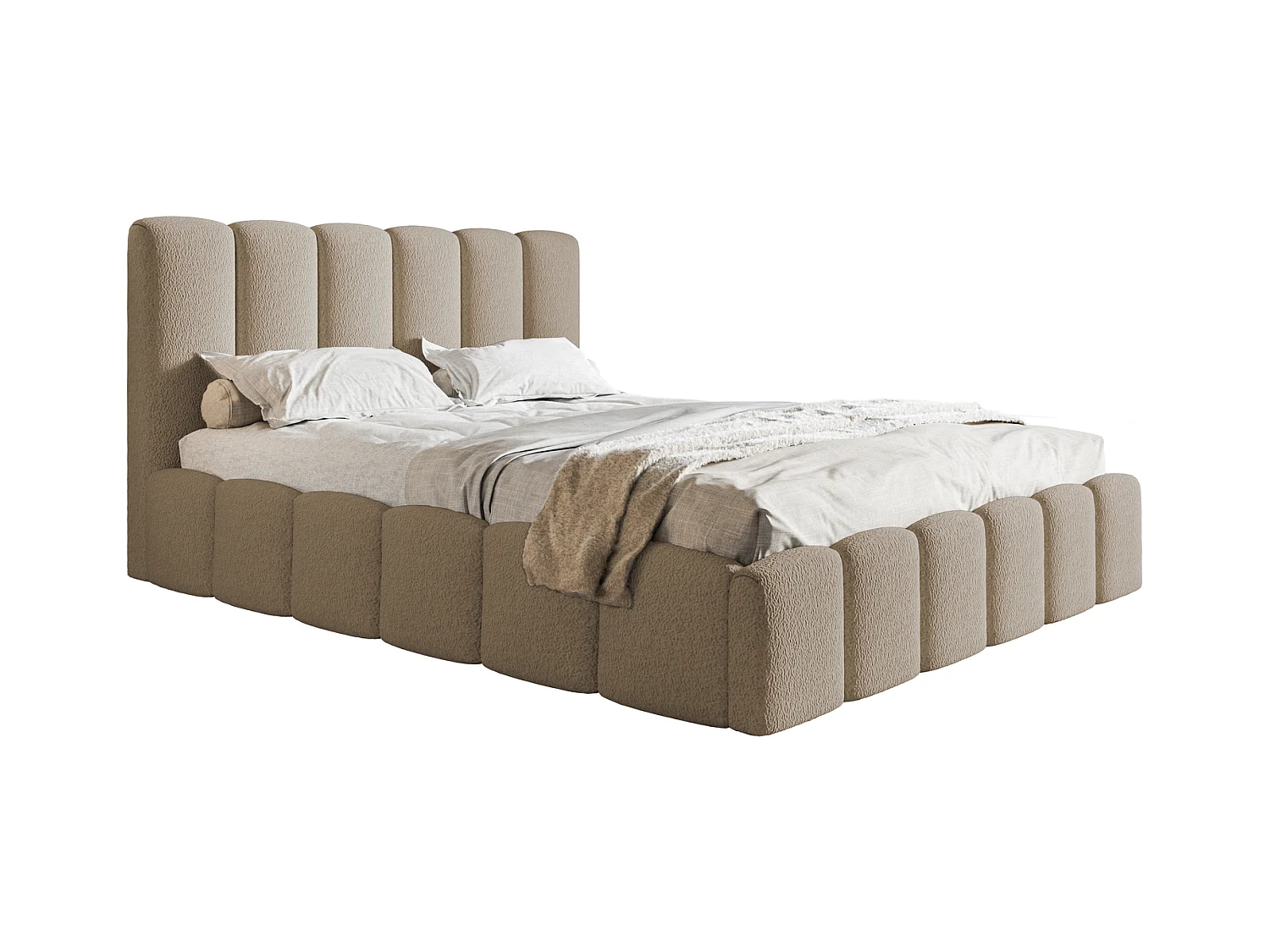 Emporius Lit Rembourré 160 x 200 cm avec Rangement Palermo - Lit Double 160x200, tissu bouclé Brun (Anthology 5)