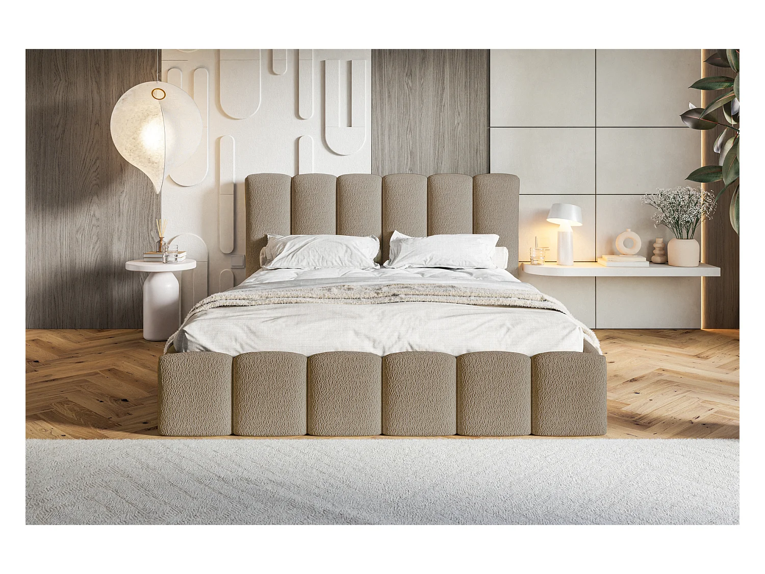 Emporius Lit Rembourré 180 x 200 cm avec Rangement Palermo - Lit Double 180x200, tissu bouclé Brun (Anthology 5)