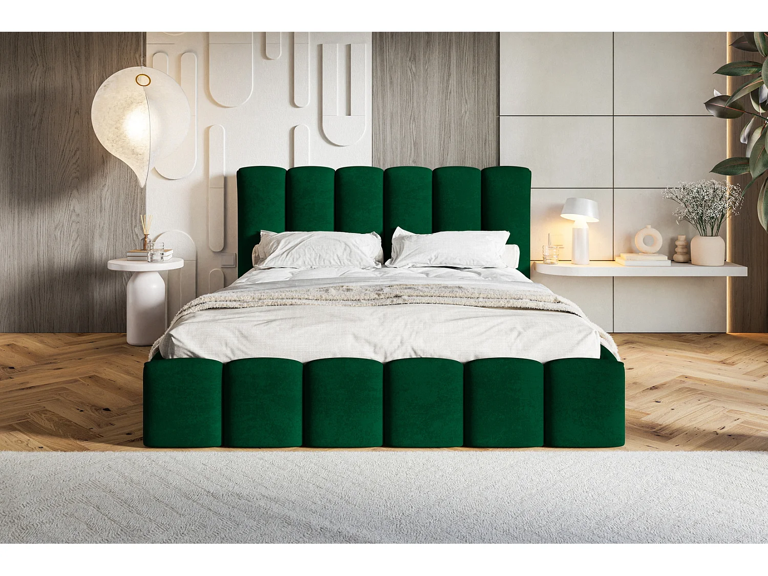 Emporius Lit Rembourré 160 x 200 cm avec Rangement Palermo - Lit Double 160x200, tissu Velvet Vert (Kronos 19)