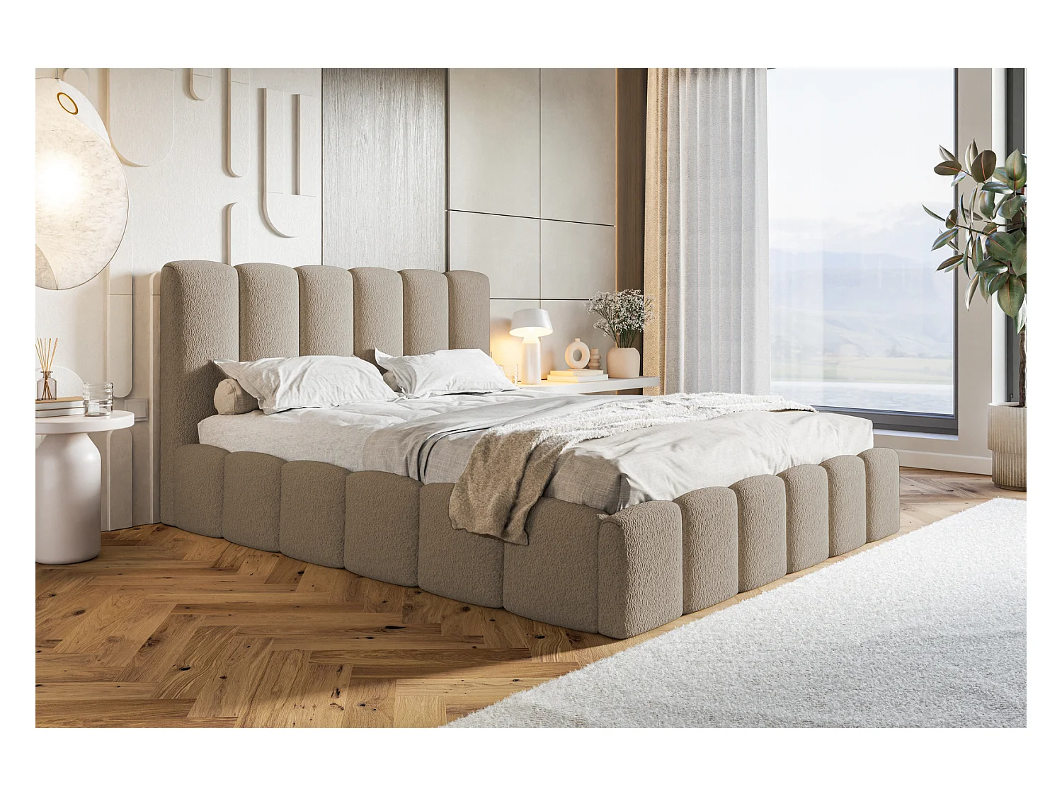 Emporius Gestoffeerd bed met lattenbodem - bed 140x200 Palermo - opbergruimte, Bouclé Bruin (Anthology 5)