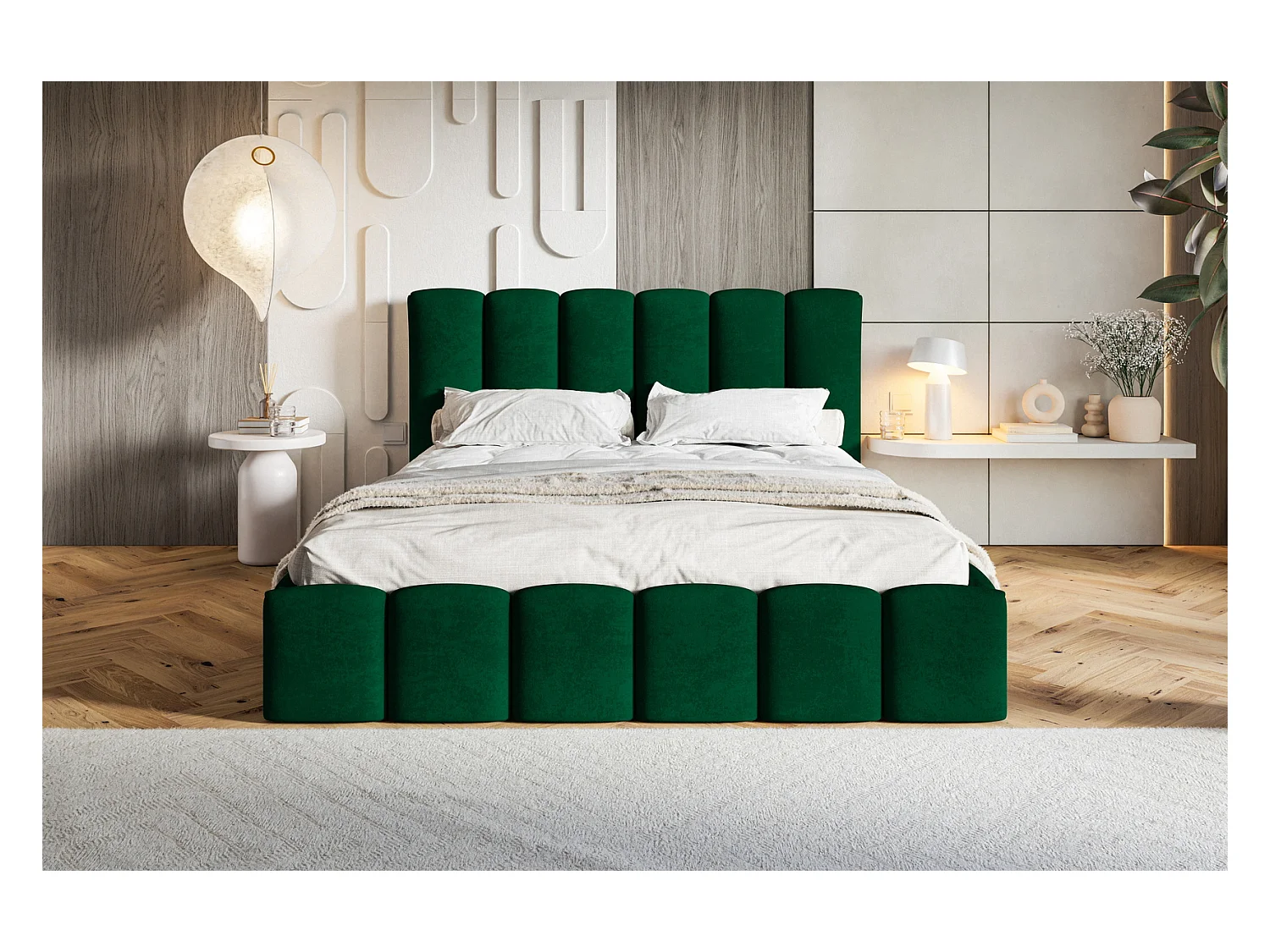 Emporius Lit Rembourré 180 x 200 cm avec Rangement Palermo - Lit Double 180x200, tissu Velvet Vert (Kronos 19)