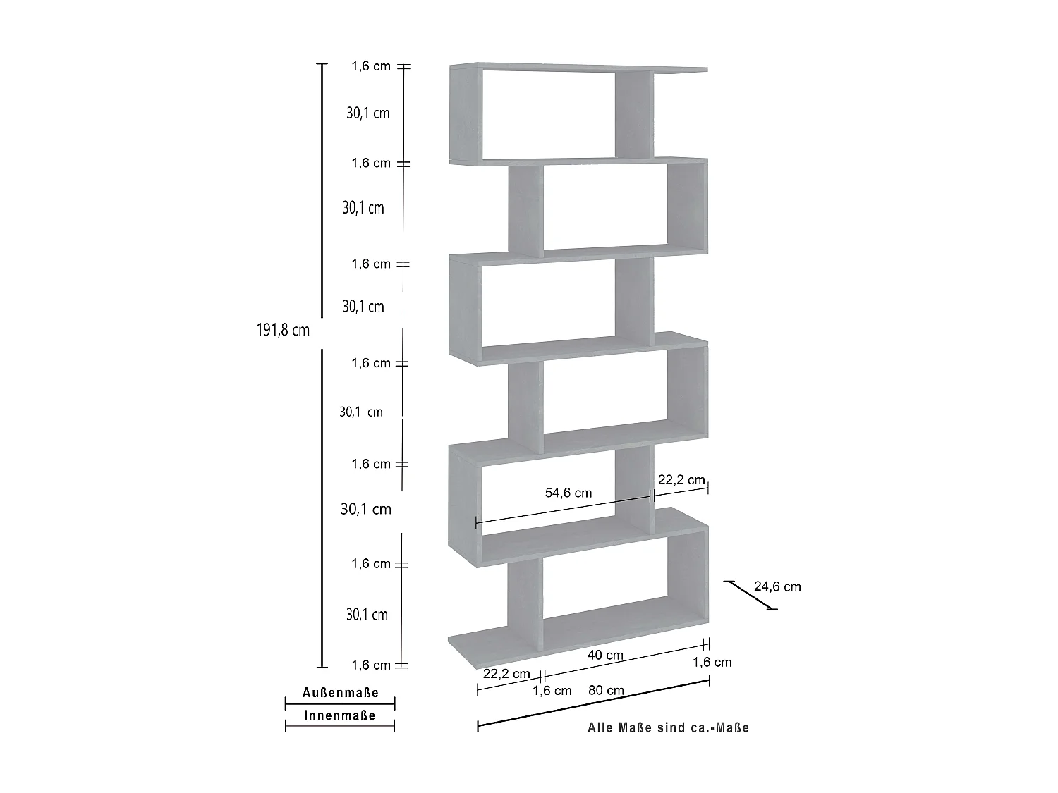 Librería de columna 6 estantes vertical oficina casa diseño moderno Calli Acero