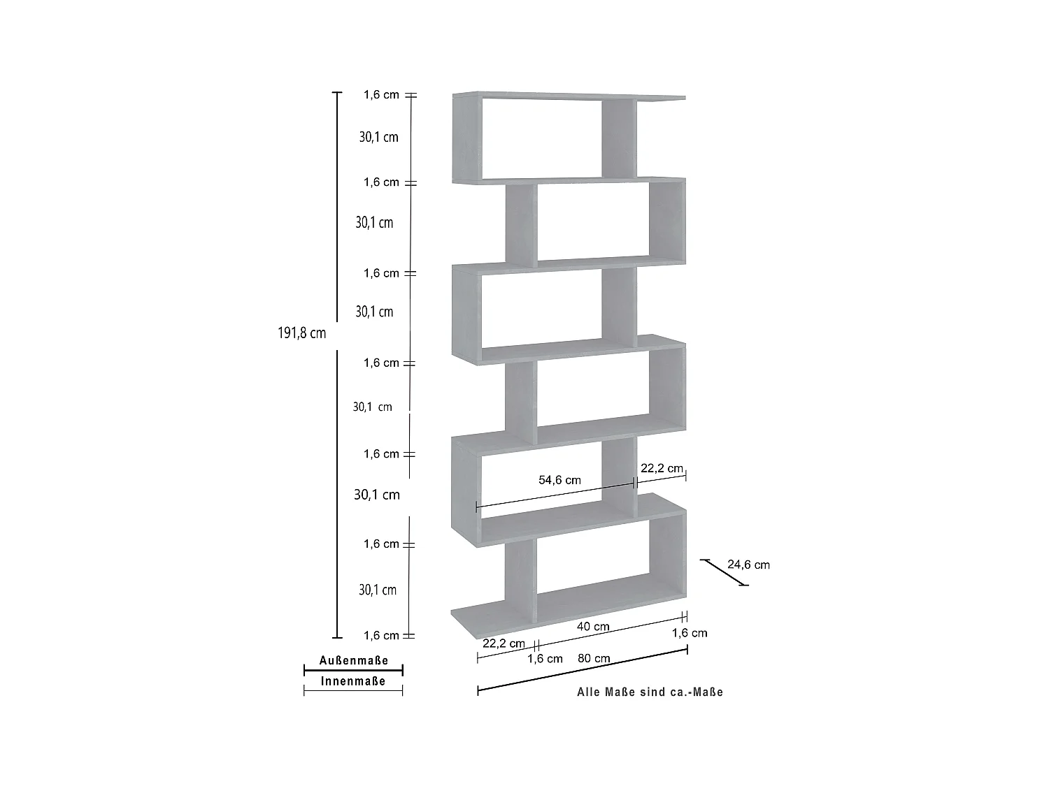 Libreria Calli L 80 x P 24.6 x H 192 cm bianco, portata per ripiano 5 kg