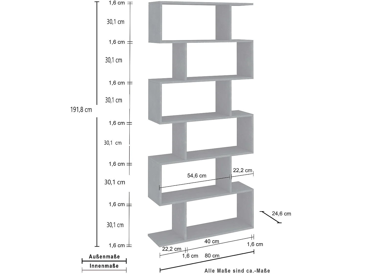 Vertikales Regal mit 6 Ablagen, modernes Design für Zuhause und Büro Calli