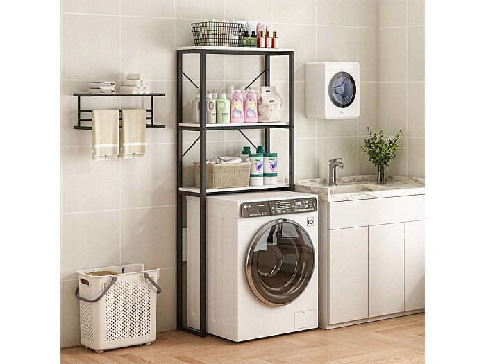 WPPTNSFY Mobile Bagno sopra WC Salvaspazio in bambù, Portaoggetti in bambù sopra Il WC, Mobile per Lavatrice, Scaffale per Lavatrice con Armadietto a 2 Ante, per Lavatrici, Armadi