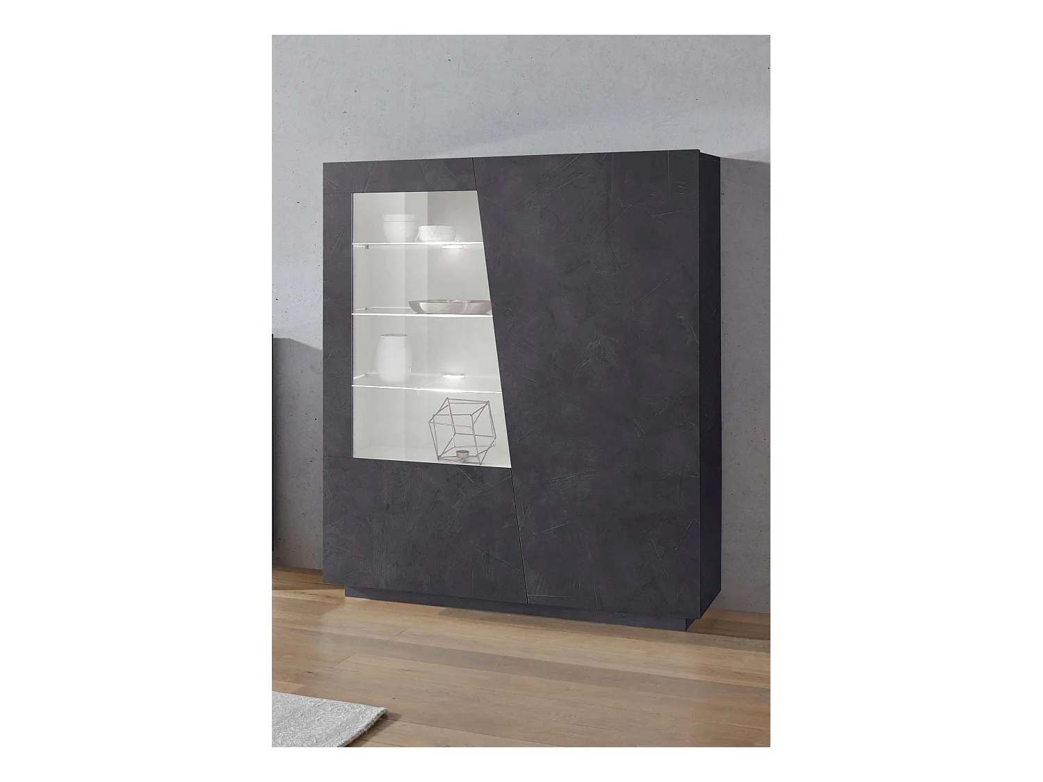 Mobile Vetrina VEGA L 120 x H 146 x P 43 cm grigio ardesia