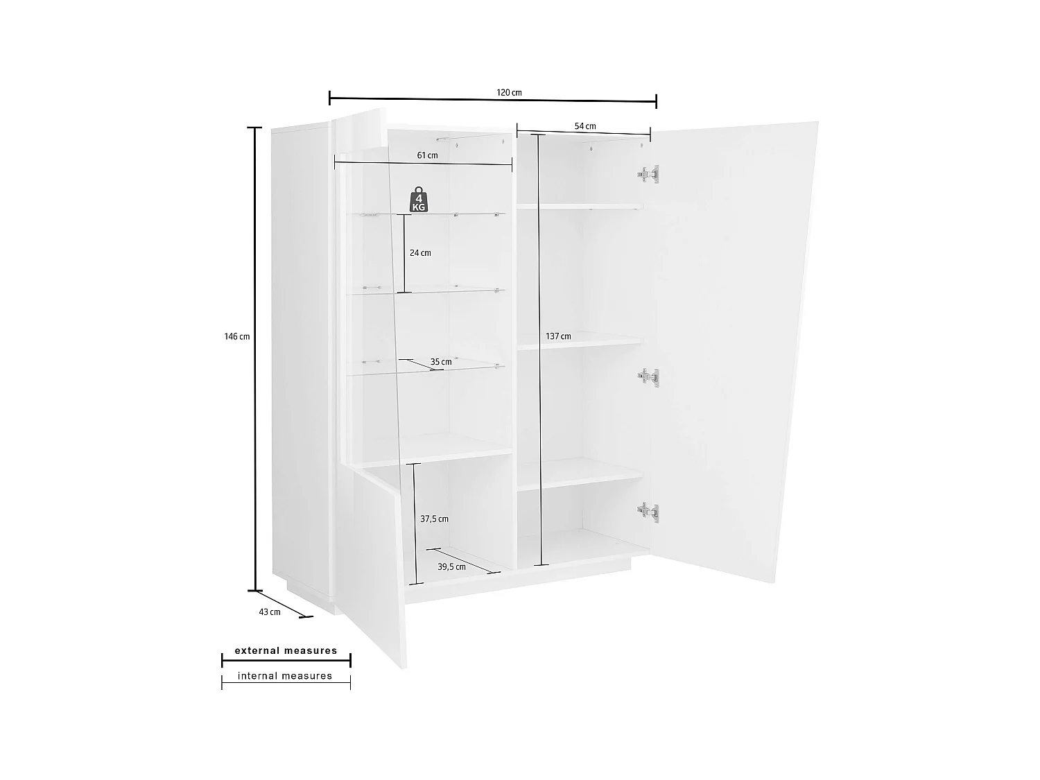 Mobile Vetrina VEGA L 120 x H 146 x P 43 cm grigio ardesia