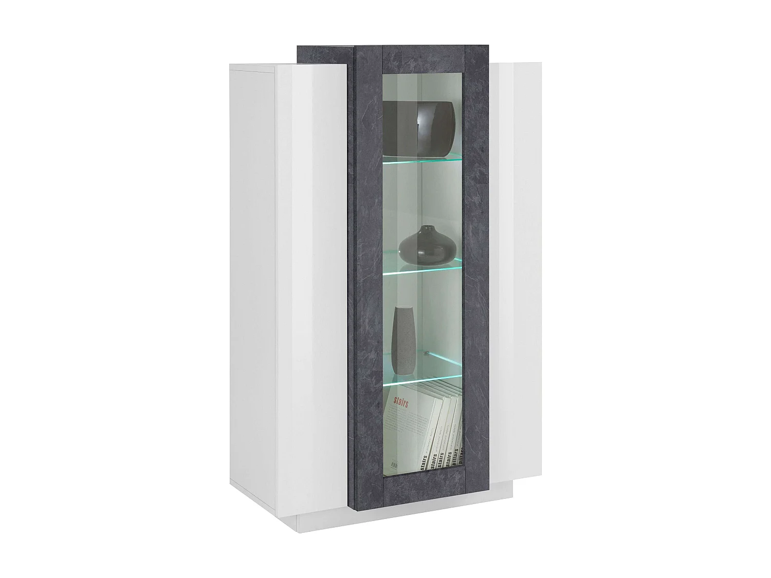 Mobile Vetrina Coro L 80 x H 120.5 x P 38 cm bianco lucido e grigio ardesia