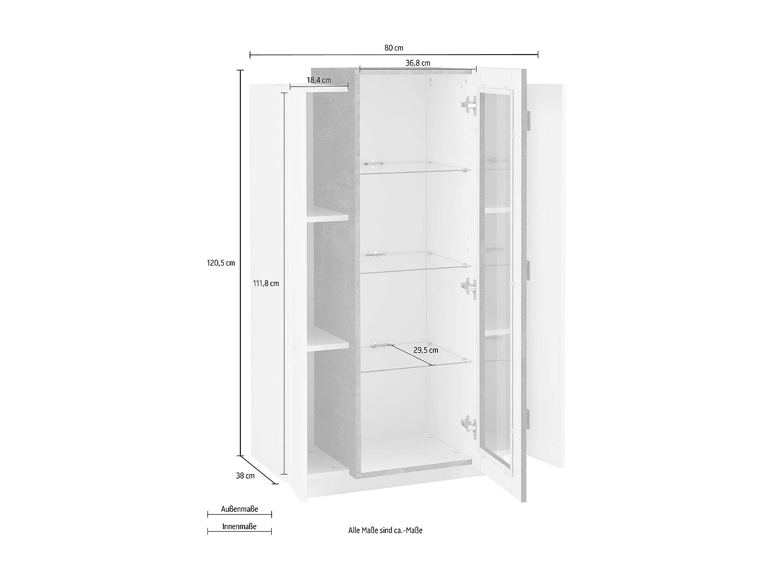 Mobile Vetrina Coro L 80 x H 120.5 x P 38 cm bianco lucido e grigio ardesia