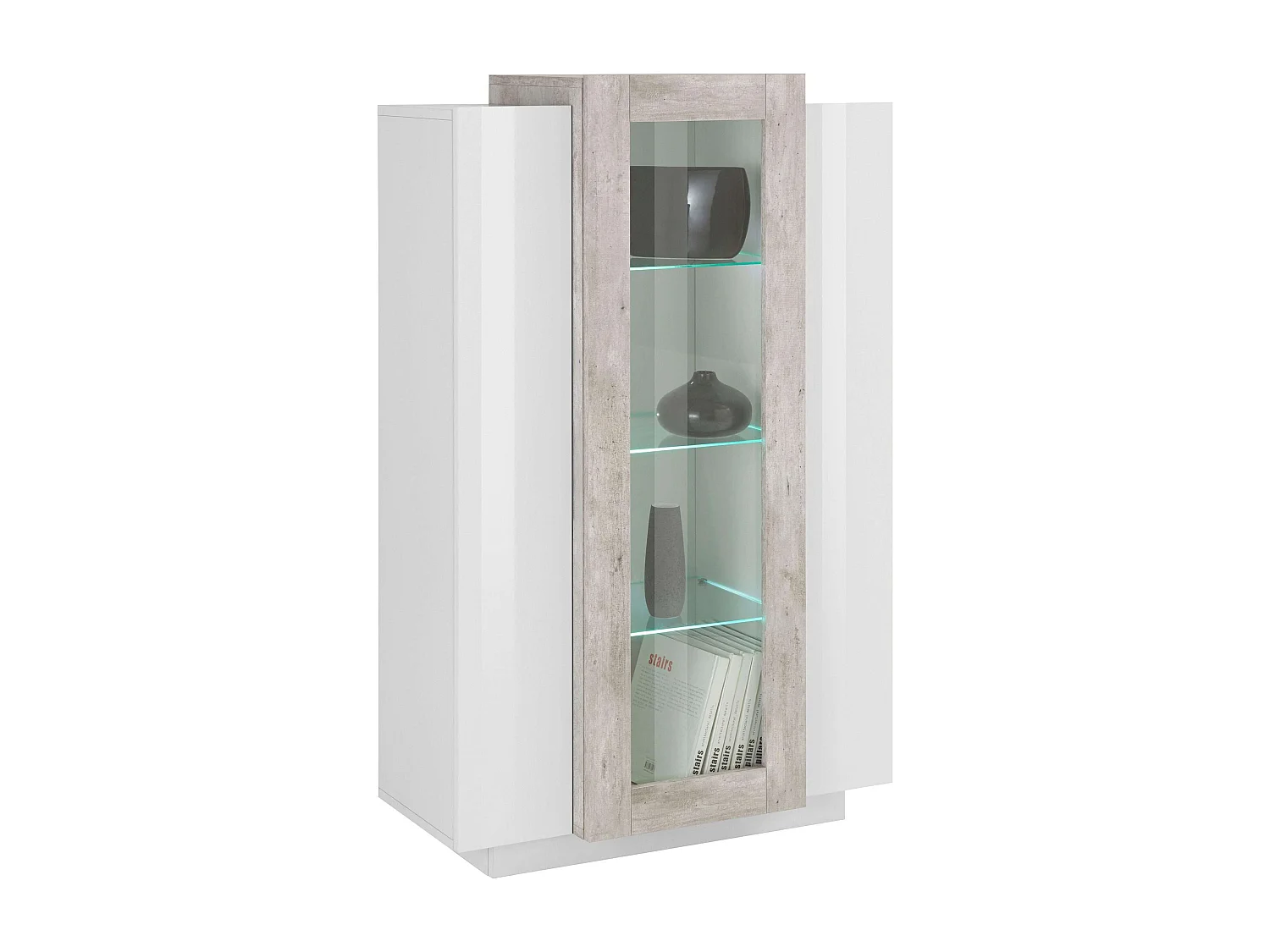 Vaisselier vitrine de salon moderne 120 cm design Blanc Brillant Gris Corona
