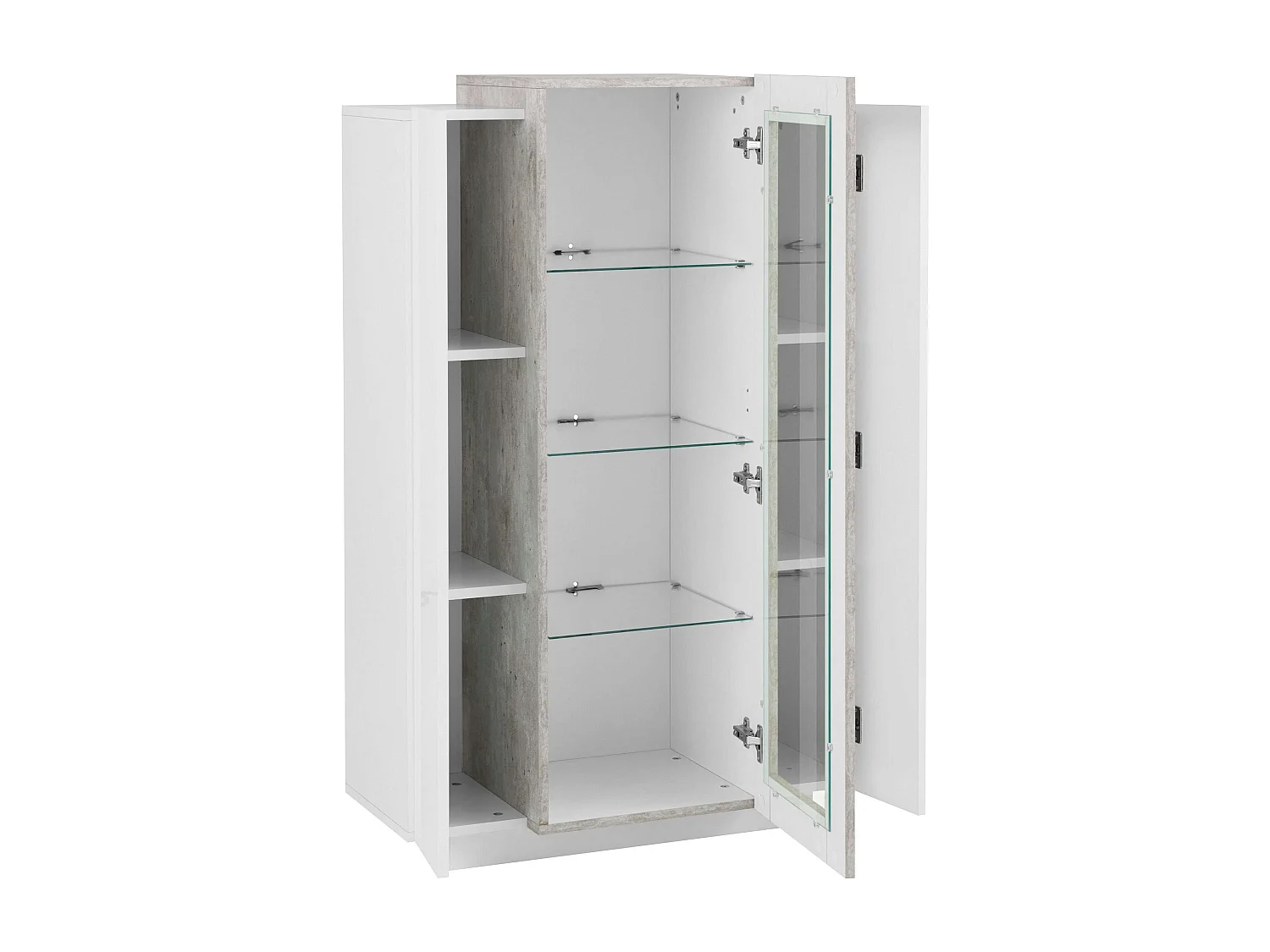 Vaisselier vitrine de salon moderne 120 cm design Blanc Brillant Gris Corona