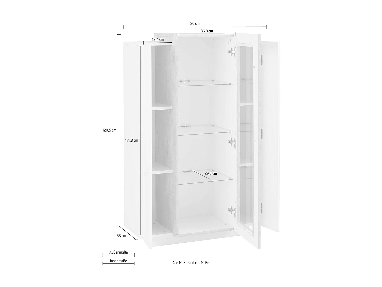 Mobile Vetrina Coro L 80 x H 120.5 x P 38 cm bianco lucido e grigio cemento