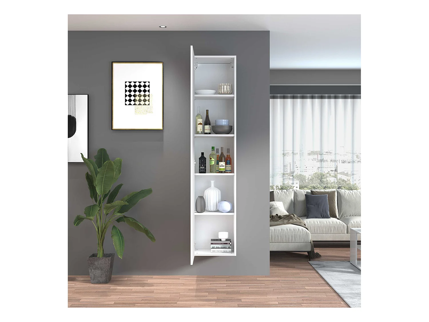 Armoire colonne design blanc brillant 5 étagères Joy Wardrobe
