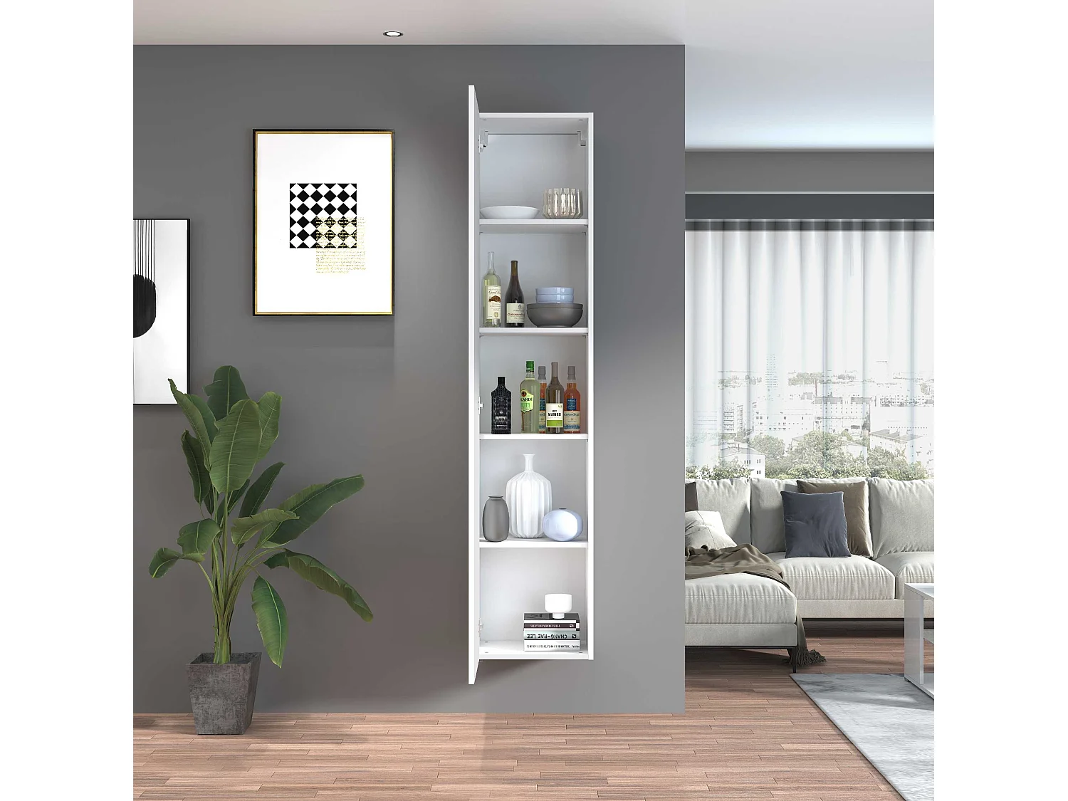 Mobile a colonna Maruska con 1 anta bianco lucido 40x30x180 cm