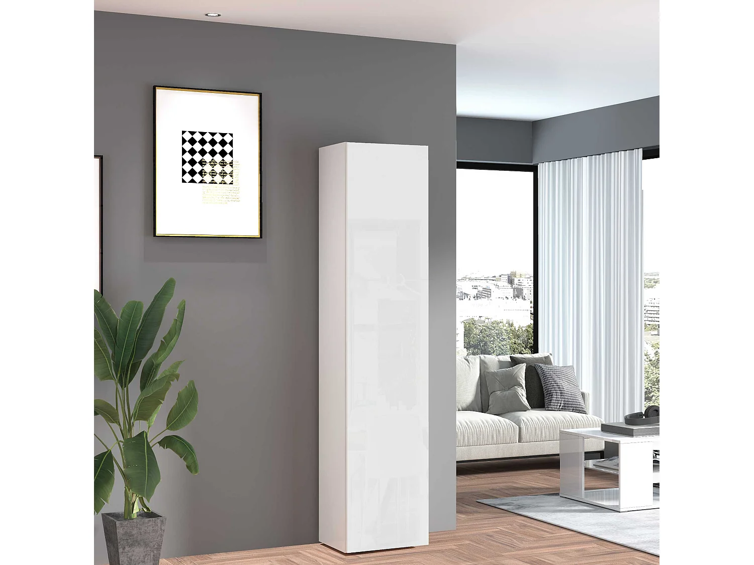 Mobile a colonna Maruska con 1 anta bianco lucido 40x30x180 cm