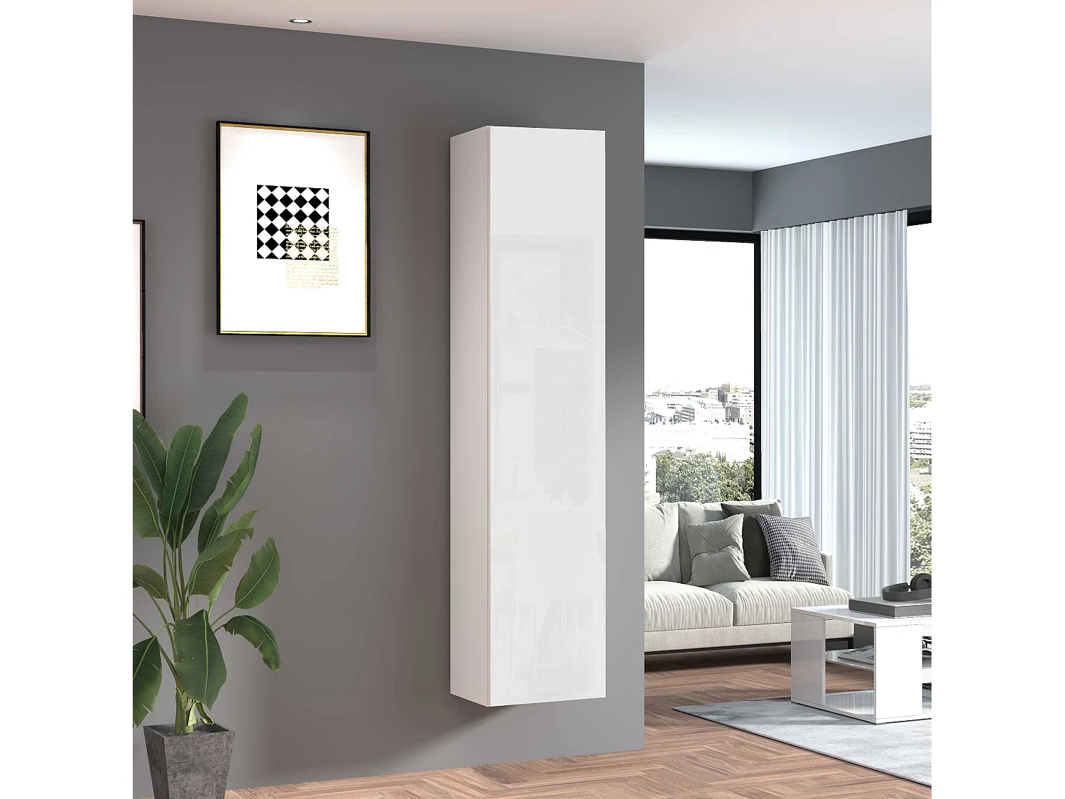 Mobile a colonna Maruska con 1 anta bianco lucido 40x30x180 cm