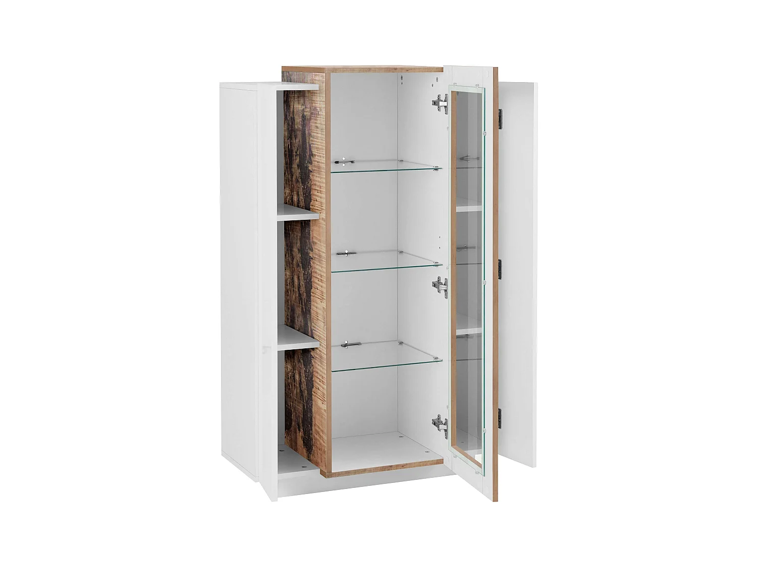 Vitrina diseño blanco brillante y madera para salón Corona