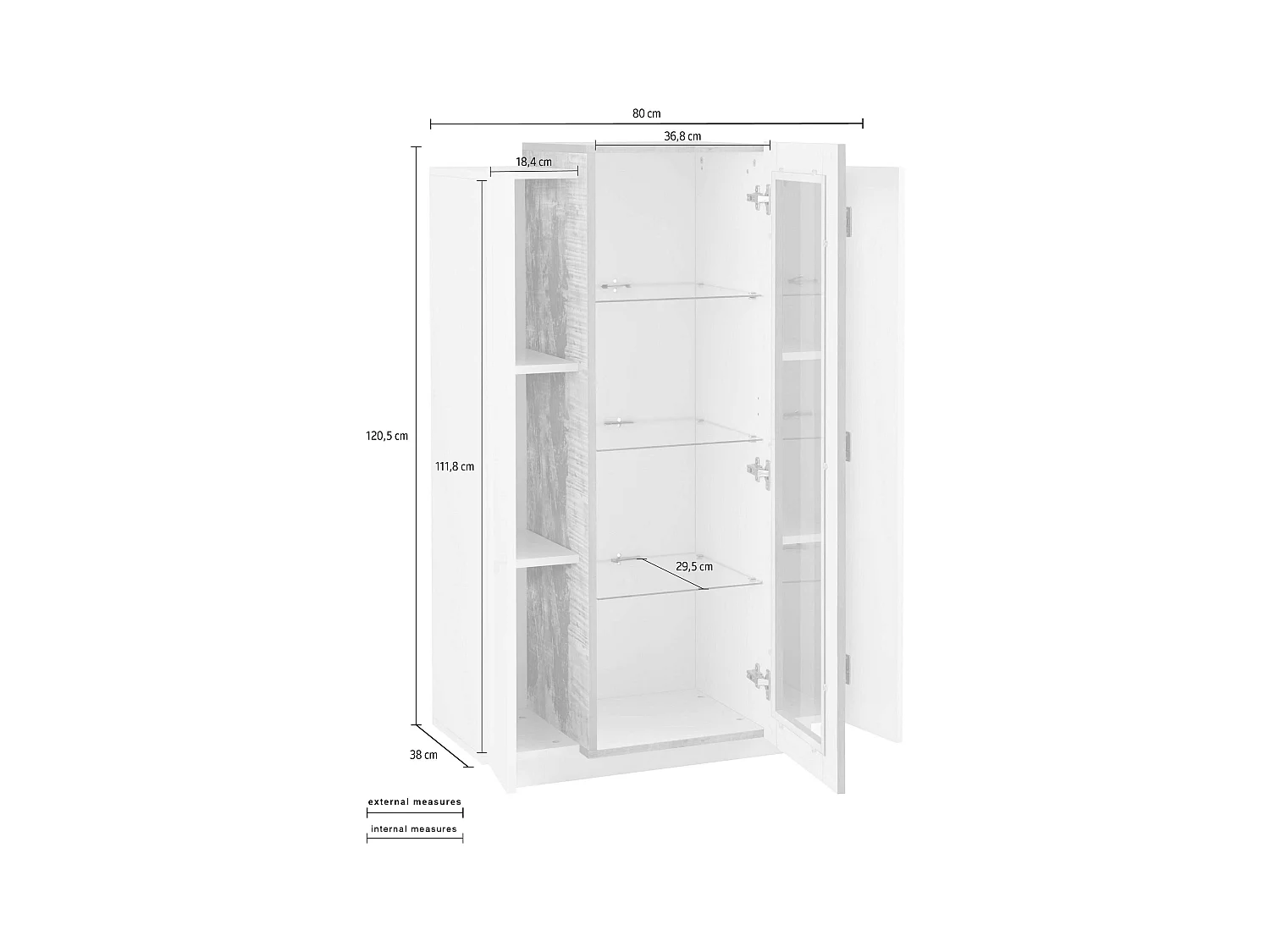 Vitrina diseño blanco brillante y madera para salón Corona