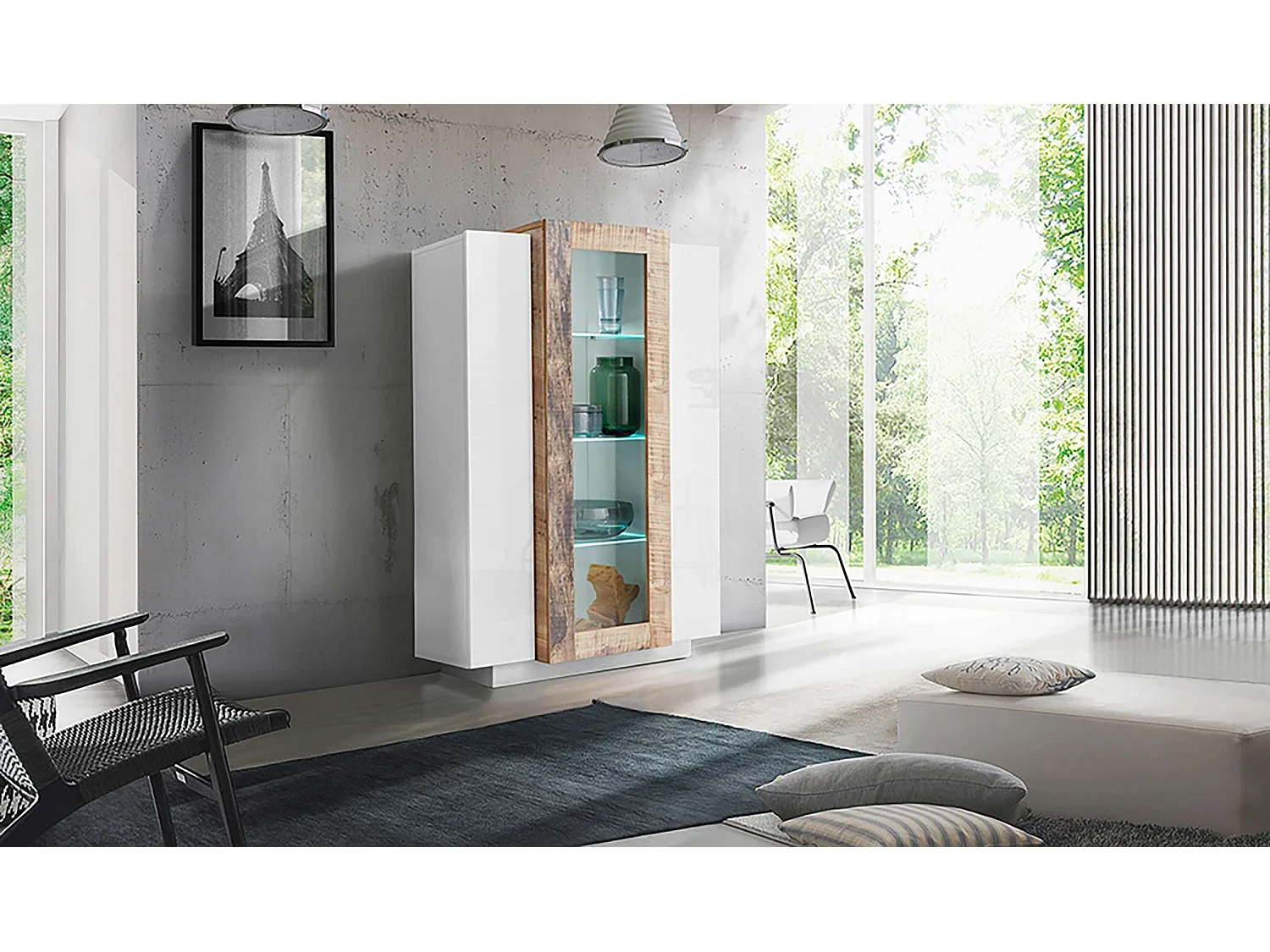 Mobile Vetrina Coro L 80 x H 120.5 x P 38 cm bianco lucido