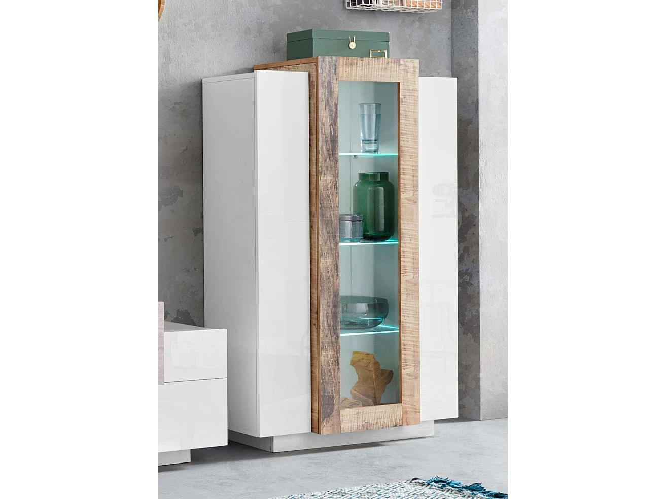 Mobile Vetrina Coro L 80 x H 120.5 x P 38 cm bianco lucido