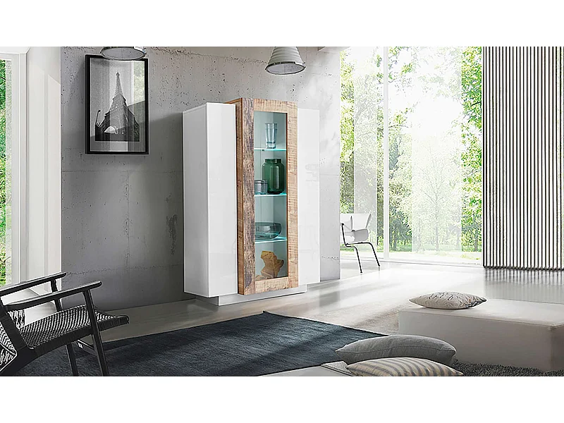 Meuble de salon design moderne blanc brillant bois salon Corona