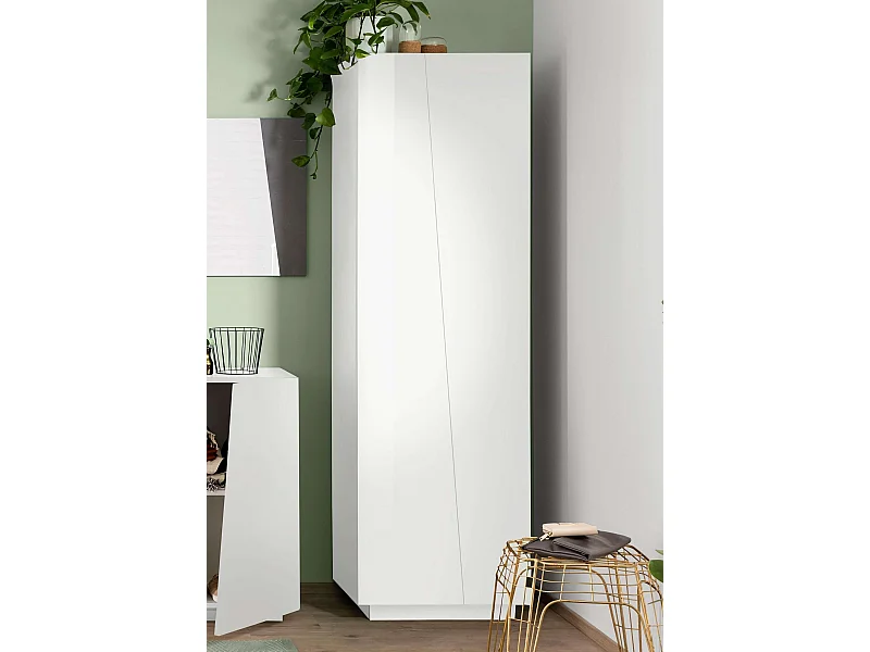 Armoire chambre et salon moderne polyvalente blanc brillant 2 portes 6 étagères Vega Space