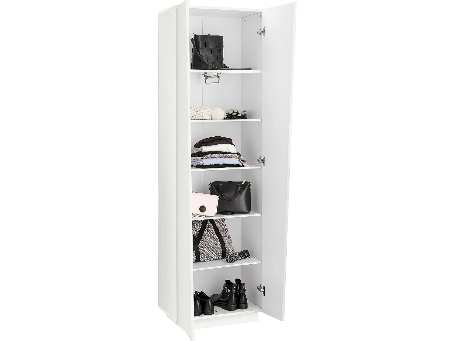 Armoire chambre et salon moderne polyvalente blanc brillant 2 portes 6 étagères Vega Space