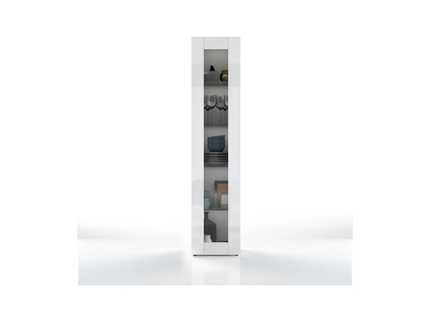 Vetrina soggiorno Maruska con 1 anta bianco lucido 40x30x180 cm