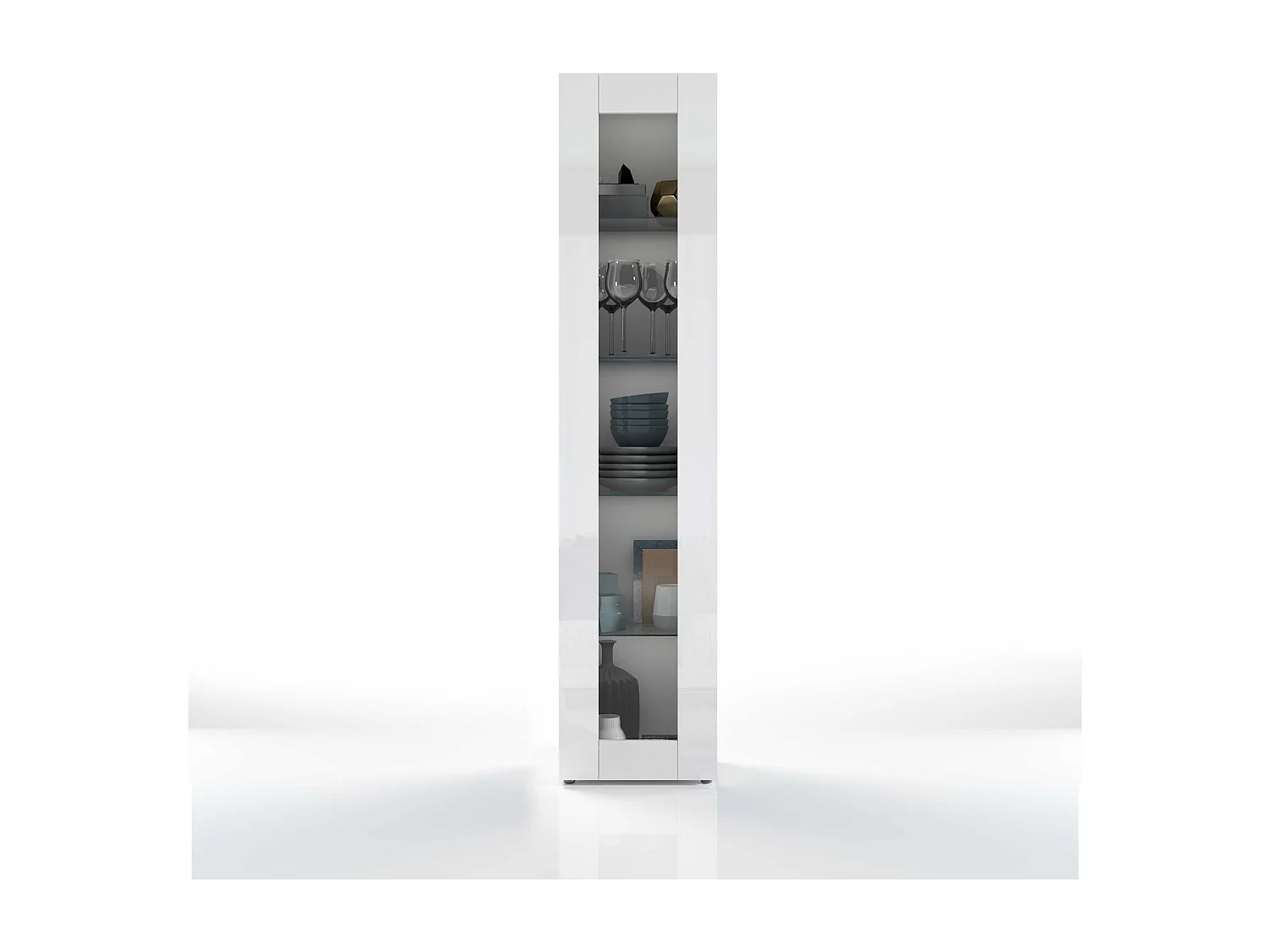 Vetrina soggiorno Maruska con 1 anta bianco lucido 40x30x180 cm