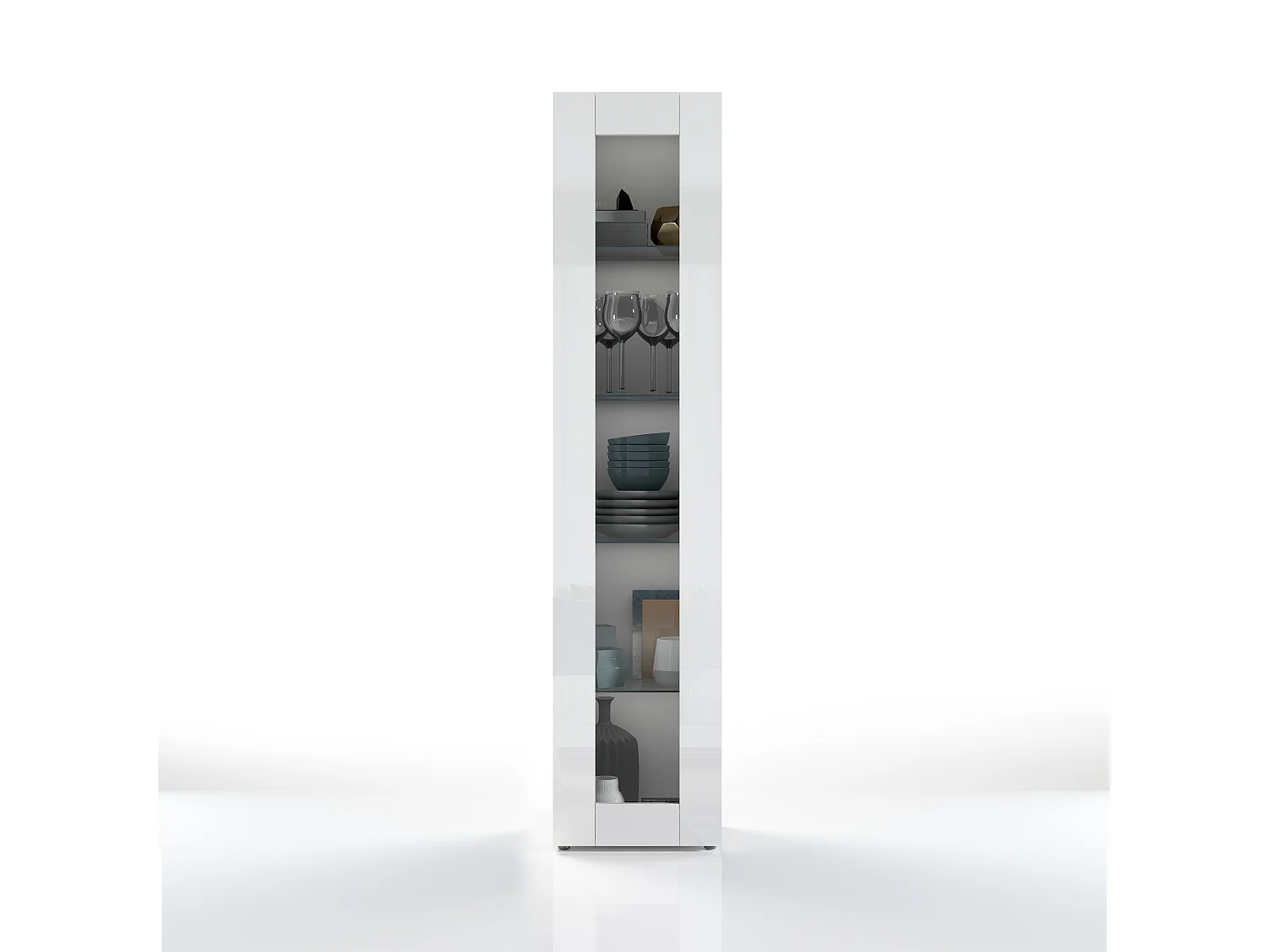 Hochglanz-Weiße Vitrine für Wohnzimmer mit 4 Glasböden Joy Vidrio
