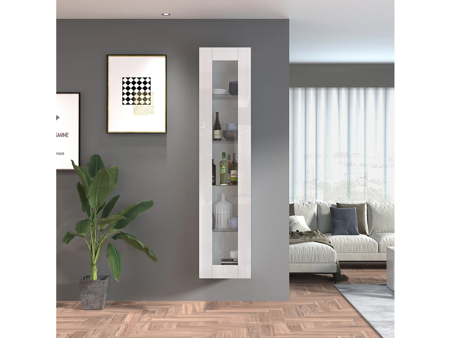 Hochglanz-Weiße Vitrine für Wohnzimmer mit 4 Glasböden Joy Vidrio