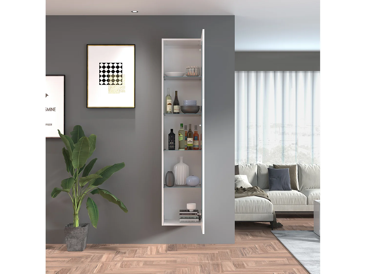 Hochglanz-Weiße Vitrine für Wohnzimmer mit 4 Glasböden Joy Vidrio