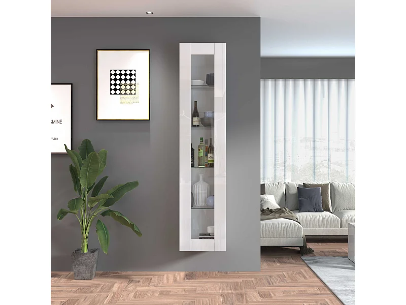 Vetrina soggiorno Maruska con 1 anta bianco lucido 40x30x180 cm