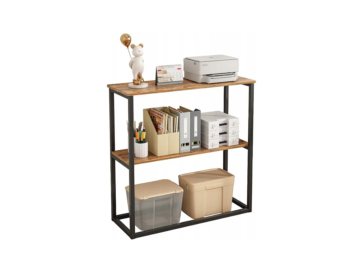Bureau industriel Loft Bibliothèque en bois 2 étagères Console Rustique Marron