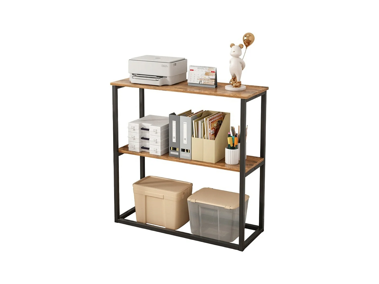 Bureau industriel Loft Bibliothèque en bois 2 étagères Console Rustique Marron