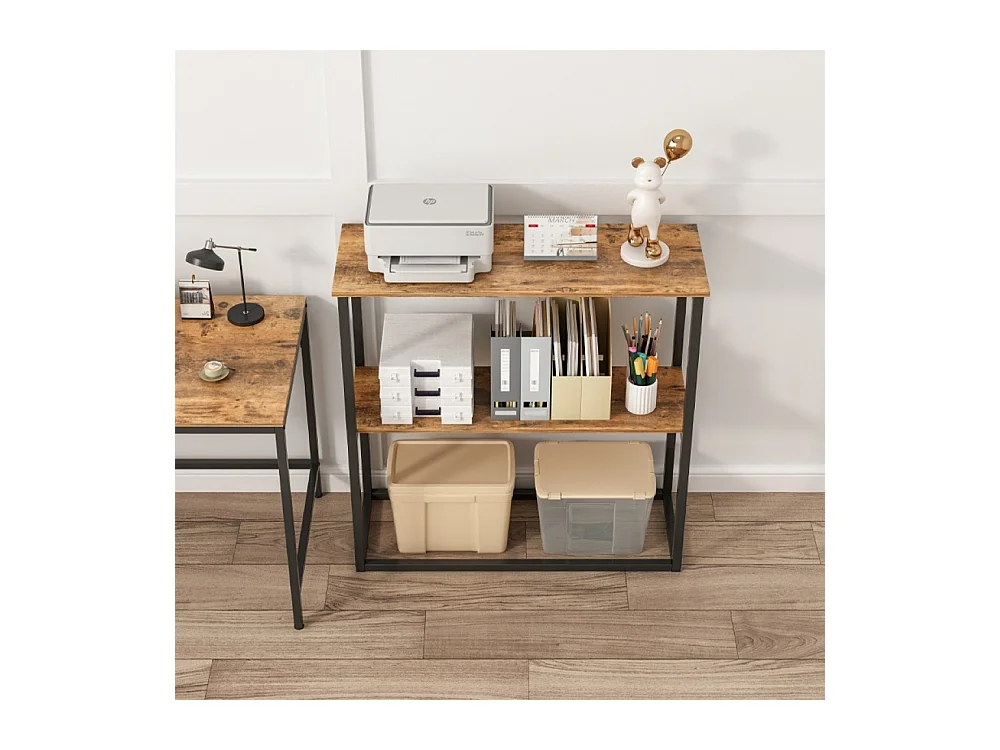 Bureau industriel Loft Bibliothèque en bois 2 étagères Console Rustique Marron
