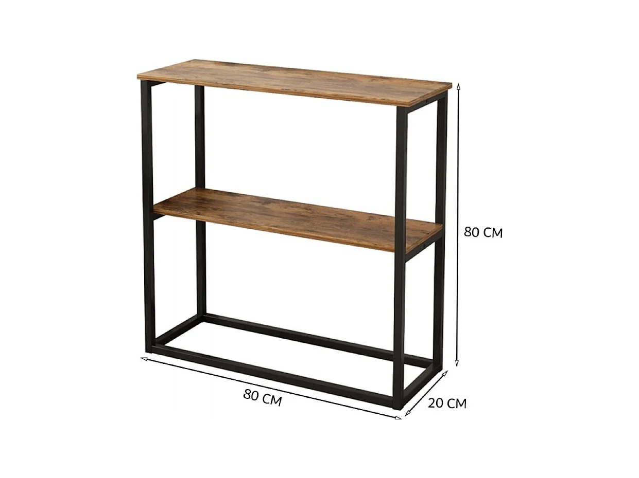 Bureau industriel Loft Bibliothèque en bois 2 étagères Console Rustique Marron