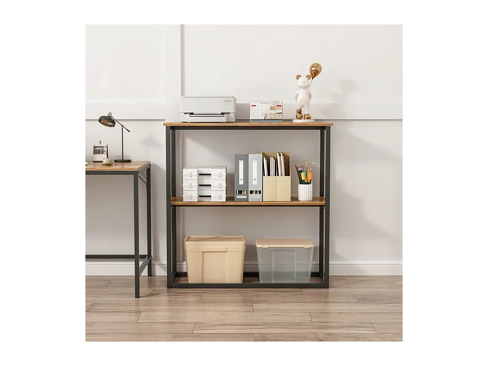 Bureau industriel Loft Bibliothèque en bois 2 étagères Console Rustique Marron