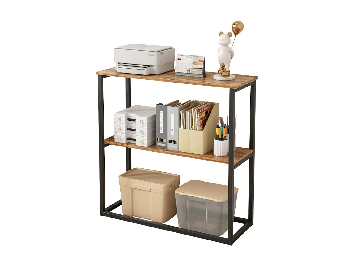 Bureau industriel Loft Bibliothèque en bois 2 étagères Console Rustique Marron