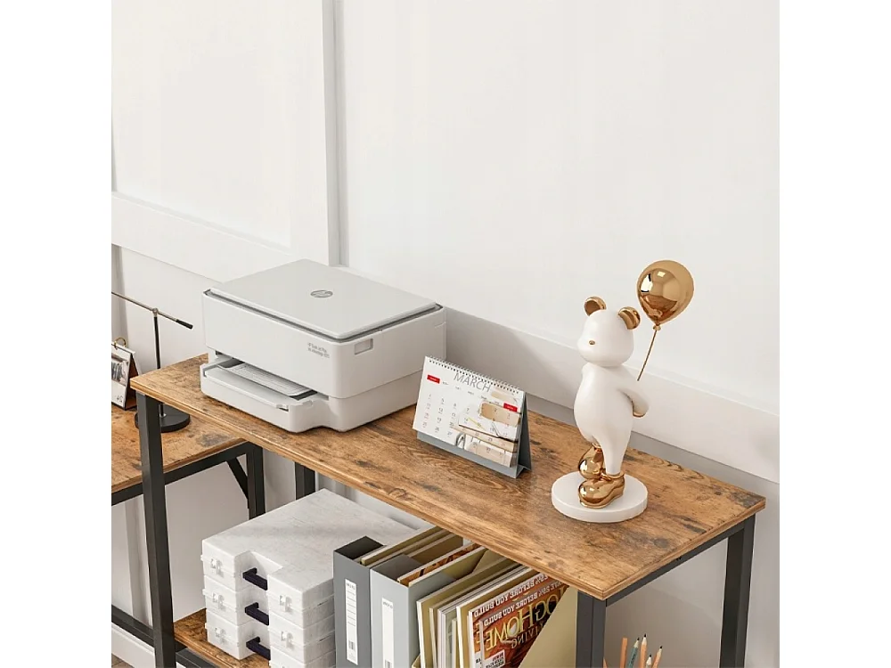 Bureau industriel Loft Bibliothèque en bois 2 étagères Console Rustique Marron