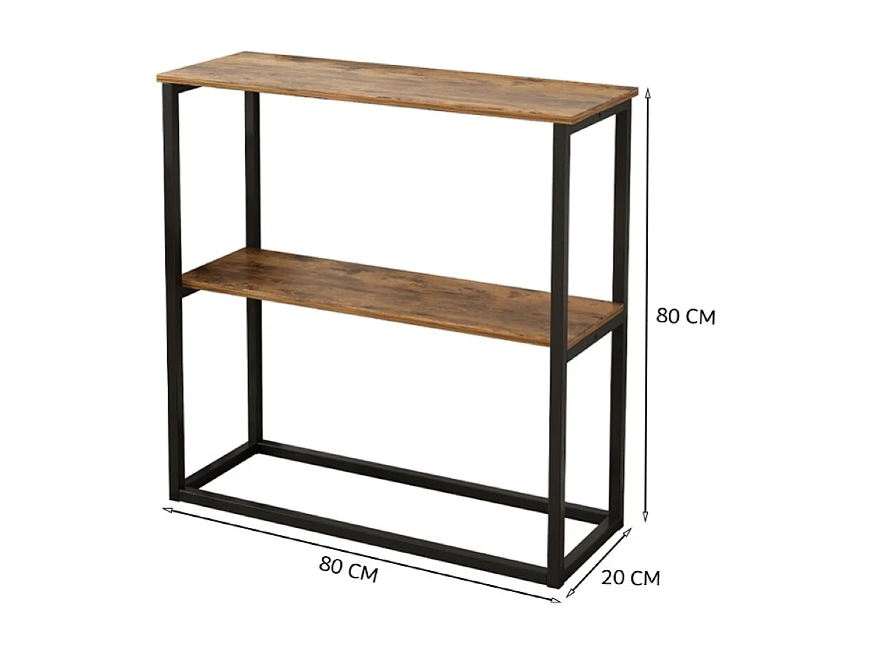 Bureau industriel Loft Bibliothèque en bois 2 étagères Console Rustique Marron