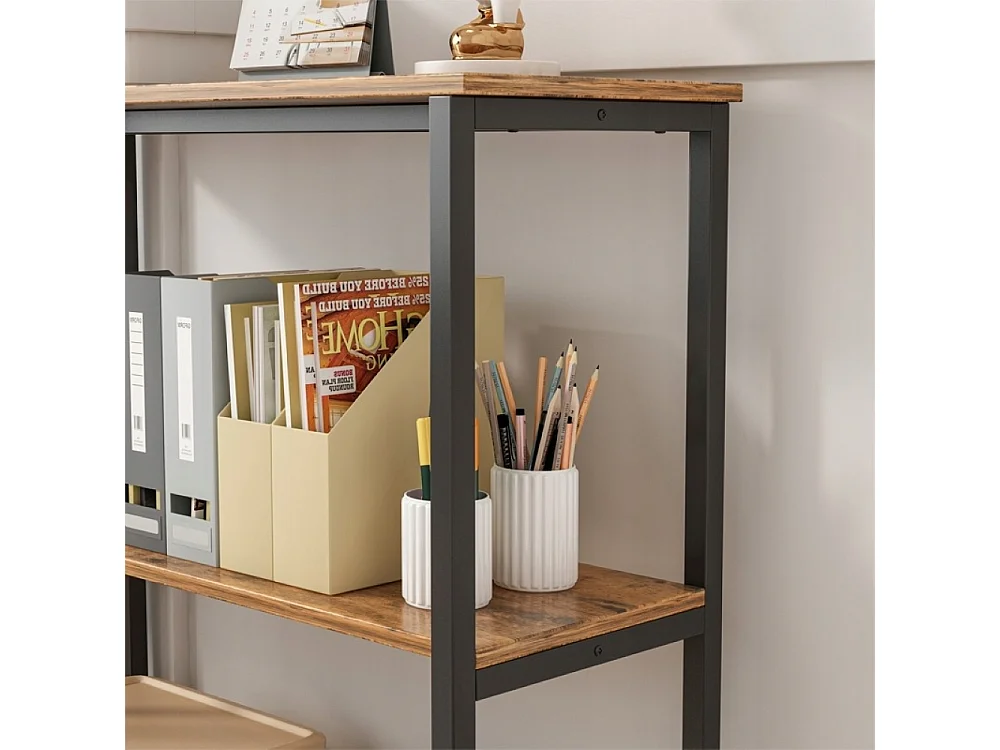 Bureau industriel Loft Bibliothèque en bois 2 étagères Console Rustique Marron