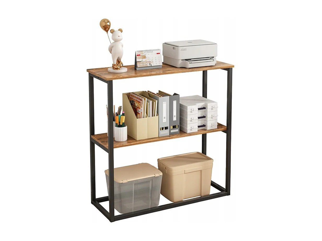 Bureau industriel Loft Bibliothèque en bois 2 étagères Console Rustique Marron