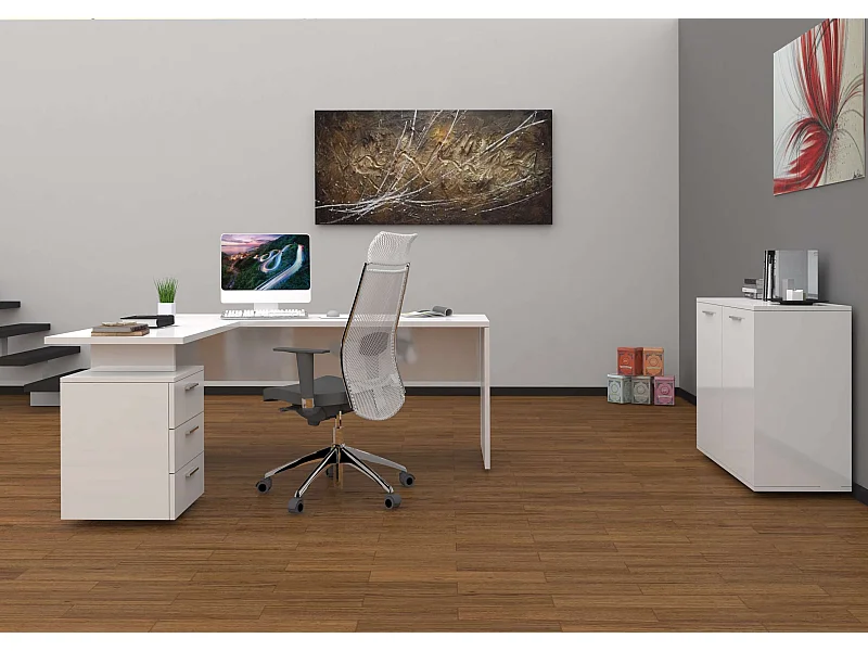 Scrivania made in Italy 160x180/60x75 bianco lucido - NEWSELINA