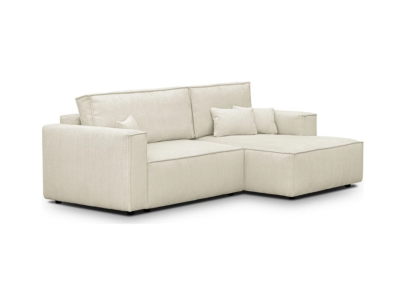 Canapé d'angle à droite convertible 3 places en velours côtelé beige - Asti