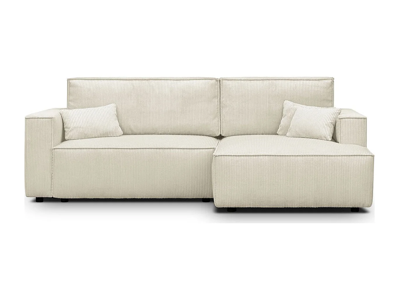 Canapé d'angle à droite convertible 3 places en velours côtelé beige - Asti